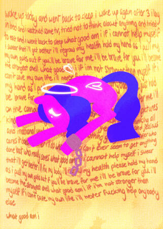 fanart based on the song "sleep" by mom (an alias of musician devi mccallion). depcts the character depicted on the cover of the album 3
