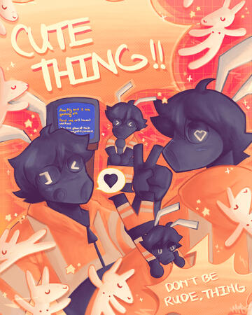 fanart based on the song "cute thing" by car seat headrest. depicts 'trait', a mascot of the band, and the twin fantasy creatures