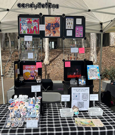 my booth at the 2026 art bazaar @ UCSD. my first solo vending experience!