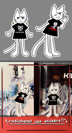 sticker designs of cats wearing radiohead shirt designs