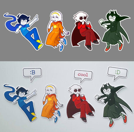 sticker designs of the four beta kids from the webcomic homestuck