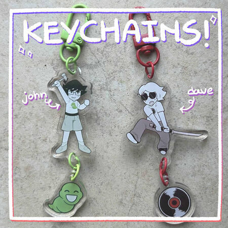 linking keychain designs of john egbert and dave strider from the webcomic homestuck